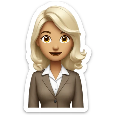 Arquitecto mujer joven con piel blanca y pecas en el rostro , cabello rizado café vestida con un traje sastre contemporáneo y moderno color beige y mocasines contemporáneos  sticker