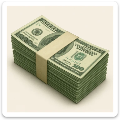 realistic emoji of a stack of dollar bills, detailed, lifelike, photorealistic sticker