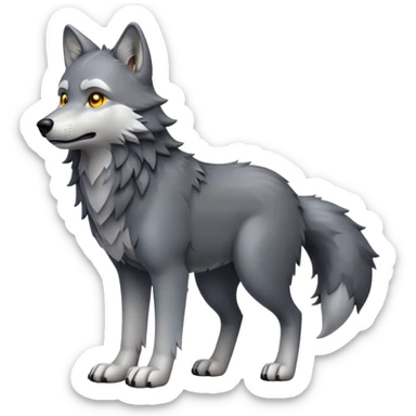 cinematic-[wolf]-realistic-full-body-standing-emoji,-tail-resting-loosely-beside-its-paws,-head-tilted-dramatically, -scruffy-[grey]-fur,-simplified-yet-realistic-focused-features,-highly-detailed,-glowing-with-an-almost-sarcastic-glow sticker