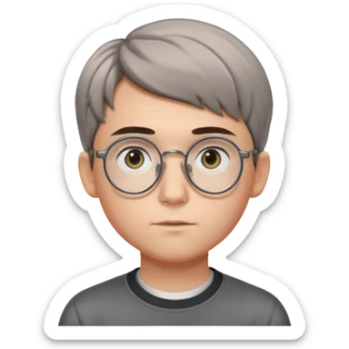 GREY HAUR teen boy with medium short middle parted hair, GREY eyes, round Glasses looking judging to the Side sticker