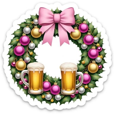 Christmas wreath pink and gold with baubles as beers sticker
