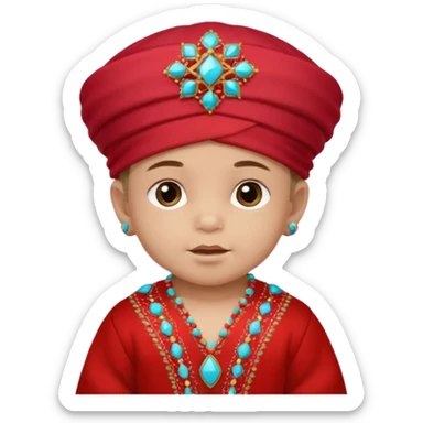  baby boy dressed in colorful ghalibiya with delicate decorations with a red Moracain hat  sticker
