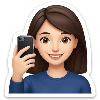 happy and energetic Brunette Girl taking selfie with her phone sticker