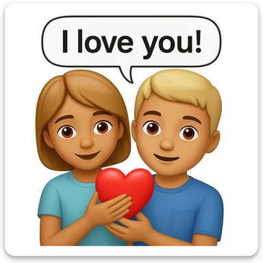 Add a speech bubble with the greeting 'I love you!' to the image, keeping the emoji style happy and affectionate sticker