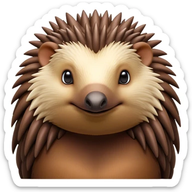 Cinematic Noble Echidna Portrait Emoji, Poised and regal, with a compact, spiky build and a textured, bristly fur in earthy browns, a distinctive pointed snout and keen, soulful eyes, Simplified yet sharp and sophisticated features, highly detailed, glowing with a warm, dignified glow, high shine, intelligent and resilient, stylized with an air of prickly elegance, focused and attentive, soft glowing outline, capturing the essence of a watchful and confident echidna, so majestic it feels as though it could scurry out of the screen with effortless authority! sticker