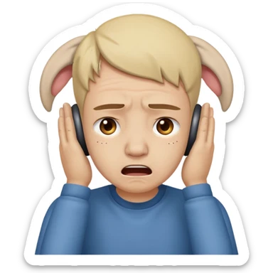 person covering ears, wincing in pain because the sound is terribly loud and hurting ears sticker