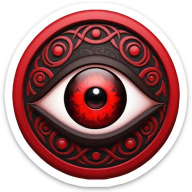 

---

The Mangekyō Sharingan is a deep, glowing crimson eye where the original tomoe disappear and are replaced by a complex black pattern.  sticker