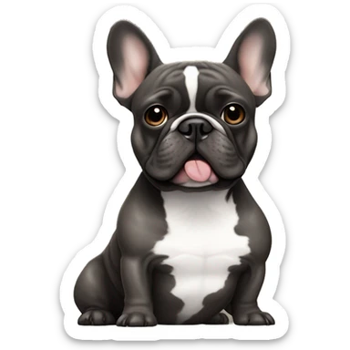 dark gray french bulldog without white sits next to a black brown brindle French bulldog, best friends sticker