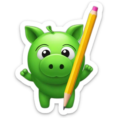 green piggy holding a pencil sticker