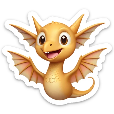 Cinematic Cute Pterodactyl Portrait Emoji, Head tilted playfully with a charming smile, featuring a diminutive, agile form with delicately curved wings and wide, sparkling eyes full of endearing wonder, Simplified yet irresistibly adorable features, highly detailed, glowing with a warm, inviting pastel glow, high shine, affectionate and lively, stylized with a touch of whimsical prehistoric charm, soft glowing outline, capturing the essence of a mischievous yet lovable Pterodactyl that seems as if it could flutter out of the screen into your arms! sticker