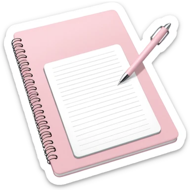Light pink notebook open to a calm market notes setup, pen beside it, clean aesthetic sticker