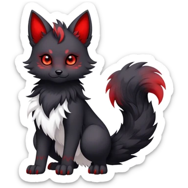 Kawaii dark edgy black and red fantasy ethereal anthro fursona Fakemon with tufted tail  sticker