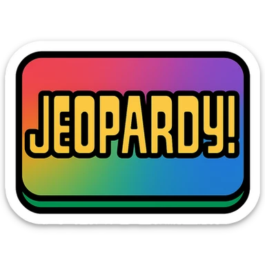 Add more colors to the Jeopardy logo icon, including red, green, and purple accents, while keeping the blue gradient and gold accents. Simple icon style with lineal color and black outlines. sticker