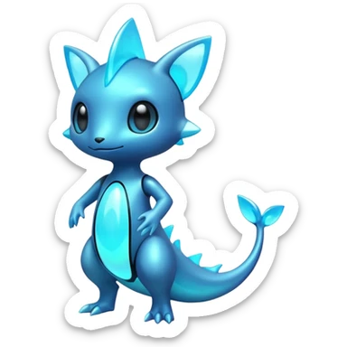 Shiny glowing bioluminescent fluorescent iridescent dark brightly neon shiny glossy alloy futuristic Amaura-Gible-Purloin-Pokémon (full body) sticker