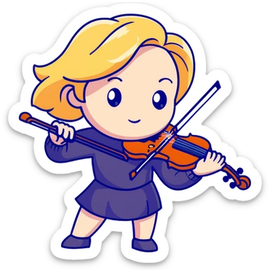 Middle-aged blonde woman playing violin, focused expression sticker