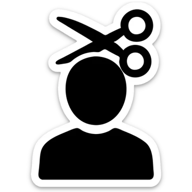 solid black logo of a person getting a haircut, abstract and bold sticker