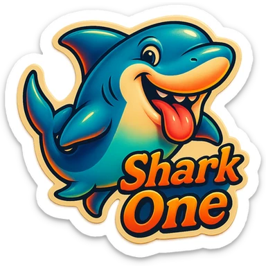 Smiling with tongue sticking out
Add the words Shark One sticker