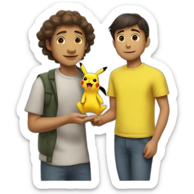 La rana René dándose la mano con pikachu sticker