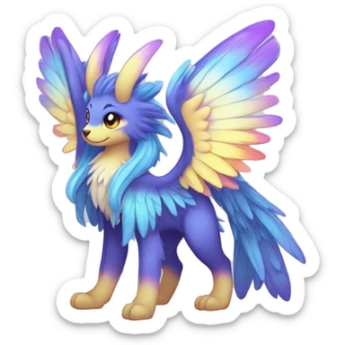Anthro Sona Cool Cute Adorable Colorful Shy Winged Shiny Fakemon-Fantasy-Creature With Long Hair-Mane Full Body sticker