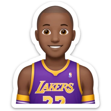 ["Black male, buzzcut, wearing a purple Lakers jersey."] sticker
