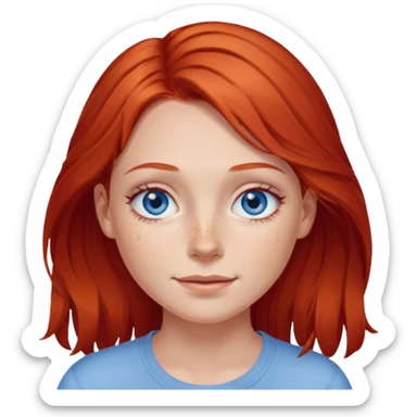 A girl with red hair and intense blue eyes. Delicate dark circles under her eyes give her a slightly tired look, and her smile belies any fatigue. sticker