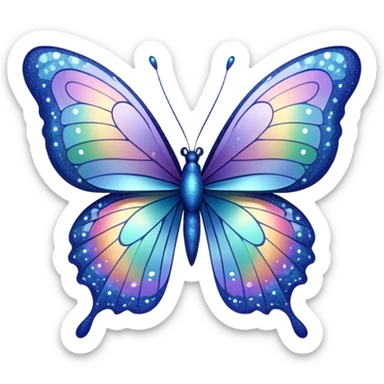 Pastel sparkly indigo glittery iridescent rainbow transparent butterfly with detailed intricate patterns sticker