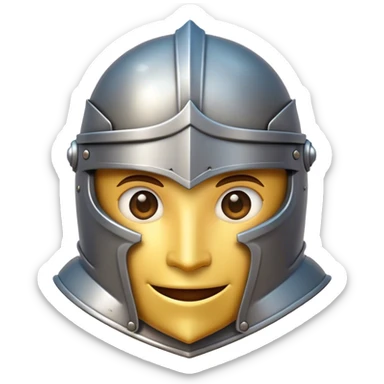 Clash of Clans aesthetic Playful Knight Portrait Emoji, Head tilted with a subtle, cheeky smile peeking from beneath an open helm, showcasing a compact, stylized armored build with bright, expressive eyes in natural skin tone, Simplified yet irresistibly charming features, highly detailed, glowing with a warm, inviting metallic glow, high shine, spirited and approachable, stylized with an air of whimsical chivalry, soft glowing outline, capturing the essence of a playful knight exuding friendly valor! sticker