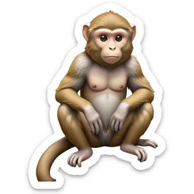 cinematic-macaque-realistic-full-body-sitting-emoji,-compact-muscular-frame-poised-on-a-rocky-outcrop,-short-curled-tail-resting-behind,-head-tilted-dramatically,-thick-dense-fur-in-warm-shades-of-brown-and-grey,-expressive-eyes-filled-with sticker