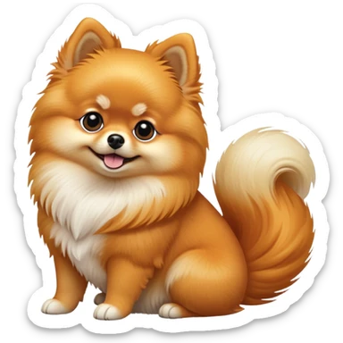 cinematic-[pomeranian]-realistic-full-body-sitting-emoji,-tail-resting-loosely-beside-its-paws,-head-tilted-dramatically, -fluffy-[orange]-fur,-simplified-yet-realistic-focused-features,-highly-detailed,-glowing-with-an-almost-sarcastic-glow sticker