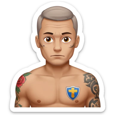Create emoji by me:I am Petr,Russian,95% tatooed,tear tattoo,live in Spain sticker