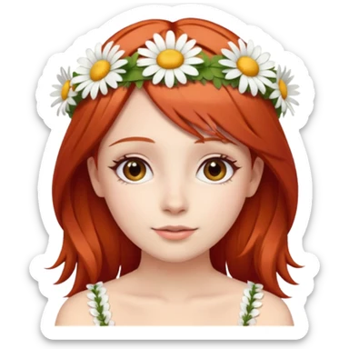 Cute and beautiful woman with straight red hair and a daisy flower crown. sticker