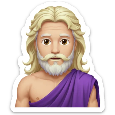 Jupiter from The Olympians with long platinum blonde wavy hair and beard, purple toga sticker