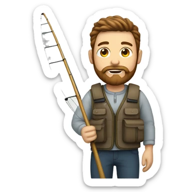 white MAN with brown hair and brown beard FISHING sticker