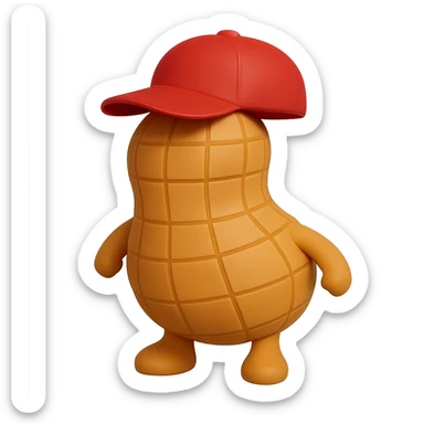 Add a cute red hat to the 3D cartoon-style peanut character with tiny arms and legs, keep it with no facial expression, maintain transparent background. The style is 3D cartoon-style with a transparent background. sticker