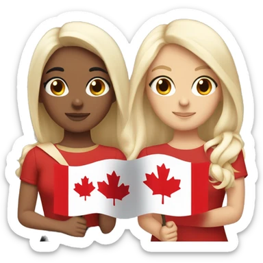 4 girls holding canada flag one brunette, one black hair and two with blonde hair  sticker