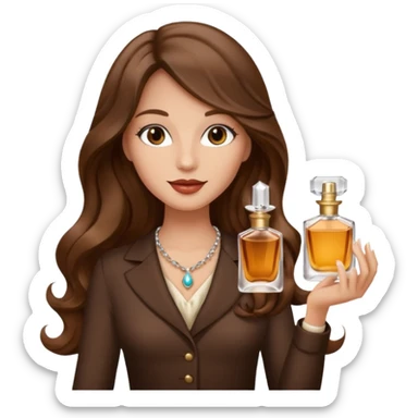 Half body pretty long hair woman holding parfume sticker