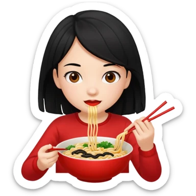 girl with black hair in 收人头、 eating noodles sticker