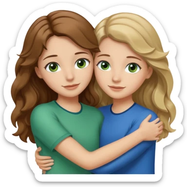 make me and my best friend togheter i have shoulder-lenght brown hair and light brown eyes and she has really long wavy hair blonde/brown hair and green/blue eyes we are hugging or taking a selfie  sticker