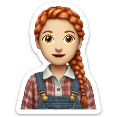Farmer girl, red hair with braids ,and plaid shirt and overalls  sticker