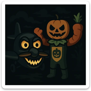 Avions manege du parc saint paul en emoji  rajoute et garde aspect terrifiante et rajoute leguman dessus   sticker