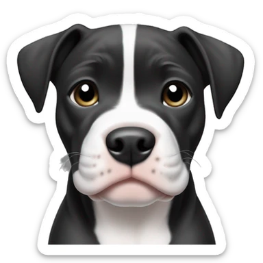 Pitbull puppy mix, black and white, middle of face white with sides of face black, black dot on the top of ￼his head sticker