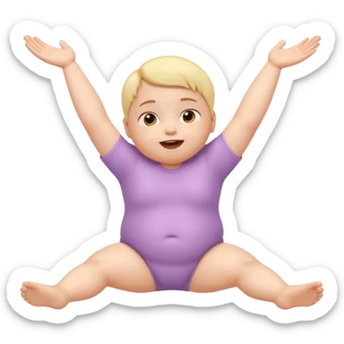 Cute 3D baby emoji with fine baby hair, stretching arms and legs wide, lying down surprised but neutral expression, relaxed posture, chubby infant proportions, pastel colors, clean background, emoji-style illustration sticker