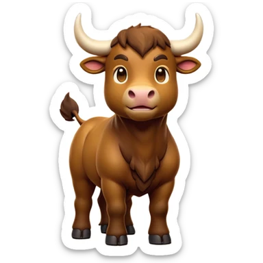 cinematic-[brown bull]-realistic-full-body-standing-emoji,-tail-flicking-lazily,-head-tilted-dramatically,-sleek-[brown]-fur,-simplified-yet-realistic-focused-features,-highly-detailed,-glowing-with-an-almost-sarcastic-glow sticker