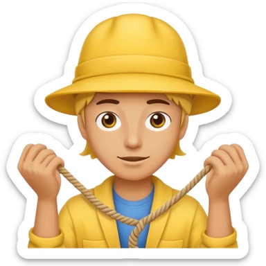 can you make a generic emoji of an individual (who works on a dock, but do not generate the dock itself) holding a rope neatly coiled in their hands? I do not want an emoji of a human person. Can it be a yellow emoji of a circular head like the original emojis? sticker