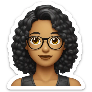 Chica con cabello rizado color negro, piel clara y que use lentes y sus ojos sean color negro también   sticker