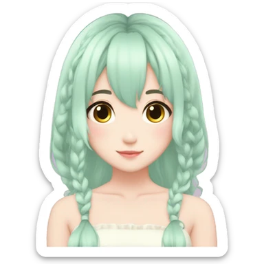Gorgeous pastel anime girl with blushing face and hair garnitures and pretty hair aesthetic trending style sticker