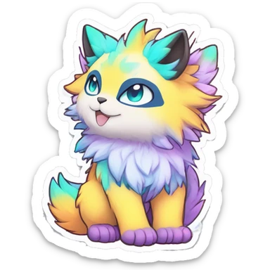 Anthro Fluffy Cool Cute Magical Elemental Shiny Colorful Neon Vibrant Colors Sparkle Kemono-style Chibi Fantasy-Animal-Fakémon-Pokémon-Hybrid Fur Sona Aesthetic Full Body Sticker sticker