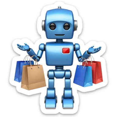 black friday robot with blue and metalic colours with bags in his hands sticker