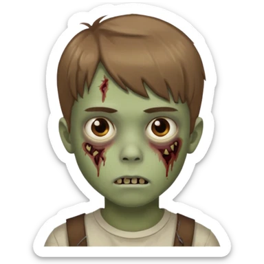quero um emoji de um menino com pele de zumbi cabelo castanho claro e de franja olhos menores sticker