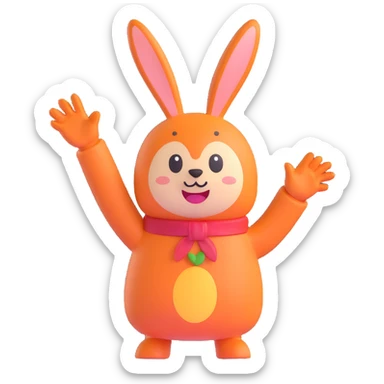 Labubu character, waving, cheerful expression, simple background sticker